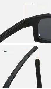 Detail view of durable metal hinges and ergonomic curved temple tips of sport sunglasses