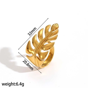 Anello vintage francese in oro 18 carati a forma di foglia con dimensioni e peso