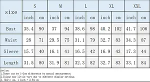 Detailed size chart for hollow out mini dress including bust, waist, and length measurements