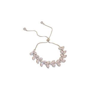 Bracelet ajustable argenté avec grappes de feuilles en zircone marquise et fermoir coulissant