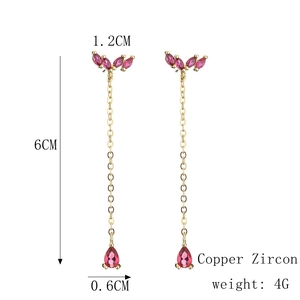 Detailed size and weight specs for gold-plated geometric tassel earrings with red zircons