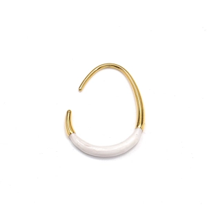 Detail of 18K gold plated titanium earring with white enamel U-shaped design