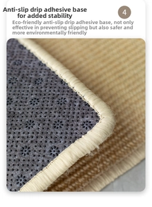 Macro detail of natural sisal rug with non-slip dotted backing and reinforced edges