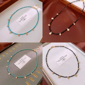 Vintage Beaded Necklace With Round Crystal Beads And Copper Coin Pendants Bohemian Style Clavicle Chain For Women