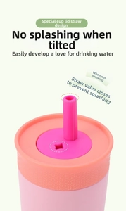Detailed view of the splash-proof straw lid with automatic closing valve in pink and orange