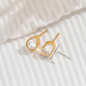 Elegant gold-plated stainless steel teardrop stud earrings with sparkling cubic zirconia