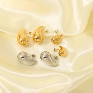 Elegant Water Drop Copper Stud Earrings Polished Gold Plated Hollow Teardrop Jewelry For Women Minimalist Trendy