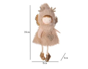 Detail view of plush Christmas angel ornament with sequins antlers and gold wings, 16cm height