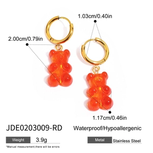 Dimensions détaillées des boucles d'oreilles ours orange en acier inoxydable étanche