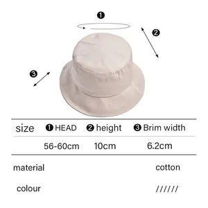 Size chart showing 56-60cm head circumference for cotton bucket hat with 6.2cm brim