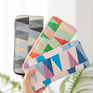 Women Long Zipper Wallet PU Leather Geometric Triangle Pattern Large Capacity Clutch Purse Phone Holder Fashionable