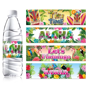 Hawaiian Party Water Bottle Stickers Aloha Tropical Flamingo Tiki Theme Summer Beach Birthday Party Beverage Bottle Labels