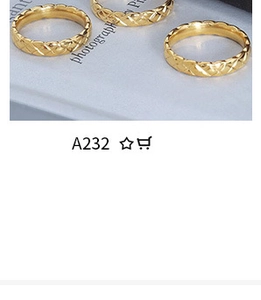 Detailed close-up of gold titanium steel rings with a diamond grid textured pattern