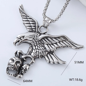 Hip hop punk eagle and skull pendant necklace in silver titanium steel with size dimensions