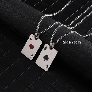 Detail of 70cm curb chain and stainless steel Ace of Hearts and Spades poker pendants