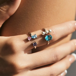 Exquisite S925 sterling silver adjustable rings with colorful crystals and pearls for women