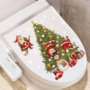 Christmas Santa Claus toilet seat sticker with snowman and tree for festive bathroom decor