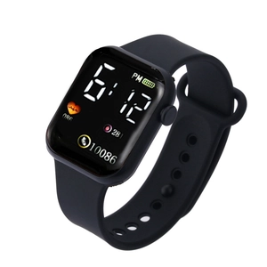 Waterproof LED digital sports watch with black silicone strap and health tracking