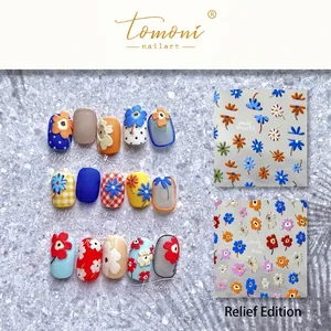 3D Relief Nail Art Stickers French Style Romantic Flower Daisy Self Adhesive Nail Decals For Manicure Decoration