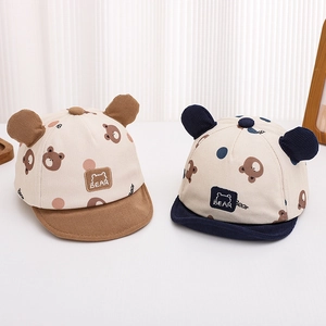 Corduroy baby baseball cap with cute 3D bear ears and polka dot print in two colors
