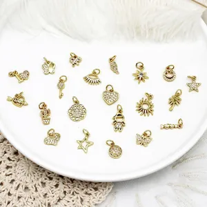 18K Gold Plated Copper Jewelry Charms Pendants Micro Pave Zirconia For DIY Necklace Bracelet Earring Making Star Heart