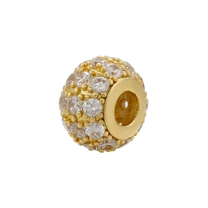 Golden micro-pave zircon round bead charm for DIY bracelet and necklace jewelry making