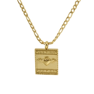 Collana in acciaio al titanio dorato con pendente cuore alato su catena Figaro lucida