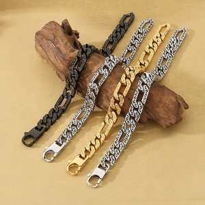 Men's Retro Engraved Cuban Chain Bracelet Stainless Steel Heavy Metal Tribal Pattern Gothic Jewelry With Lobster Clasp