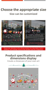 Detailed view of Santa, reindeer sleigh, and snowflakes on a festive window sticker
