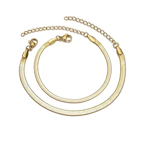 Flat Snake Chain Bracelet 304 Stainless Steel Minimalist Non Fading Unisex Jewelry Accessory