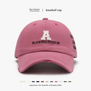 Distressed Cotton Baseball Cap Vintage Embroidered Letter A Frayed Edges Adjustable Sun Hat For Men Women Streetwear