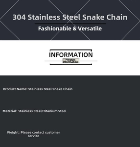 Detailed specifications for 304 stainless steel snake chain showing material information