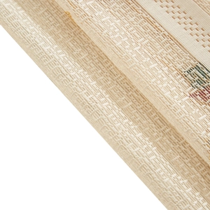 Lace cafe curtain with festive bell embroidery and beige textured blackout fabric