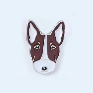 Spilla smaltata Bull Terrier carina in marrone e bianco per borse e cappelli