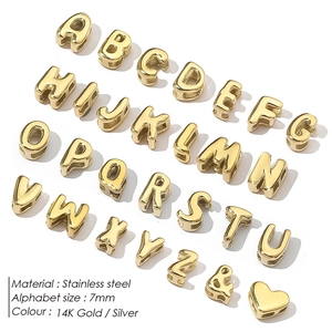 Detailed matrix view of 14K gold stainless steel 7mm alphabet beads for DIY jewelry