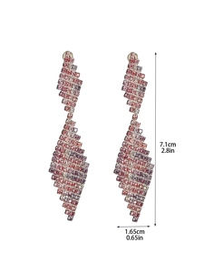 Detailed size view of luxury rose pink crystal gradient long tassel earrings