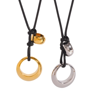 Adjustable stainless steel dual-ring pendant necklaces in gold and silver finish