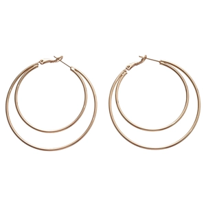 Minimalist double layer rose gold round hoop earrings with metallic finish