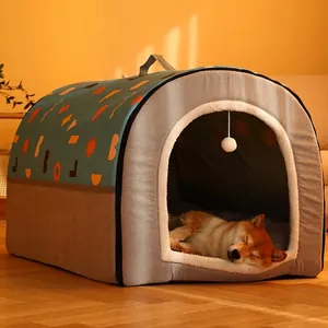 Cama Cálida Para Mascotas Casa Felpa Semicerrada Suave Lavable Patrón Géométrico Tienda De Dormir Interior Perros Gatos