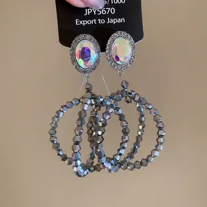 Boucles d'oreilles pendantes vintage à cercles superposés, pierres et cristaux brillants
