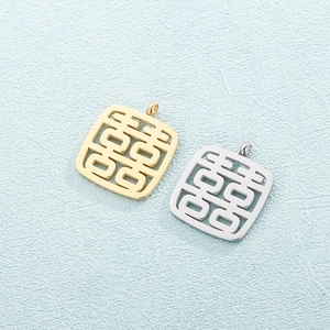 Golden and silver Double Happiness square pendants in polished stainless steel for jewelry DIY