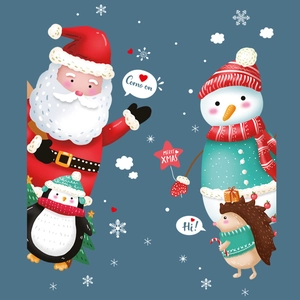 Self-adhesive Christmas window decals featuring Santa, snowman and cute animals