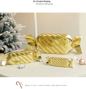 Three sizes of gold striped Christmas candy shaped gift boxes with glitter finish