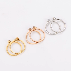Set of 6 stacked zircon butterfly rings in gold, rose gold and silver finishes