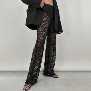 Pantaloni In Pizzo Sexy Da Donna Vita Alta Trasparente Floreale Prospettiva Gamba Dritta Streetwear Moda