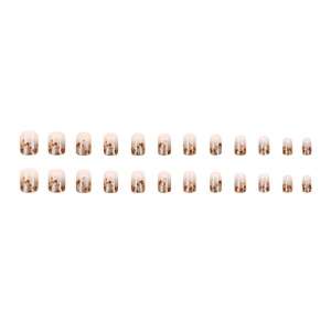 Faux ongles courts imprimé léopard dégradé nude style français ensemble de 24 pièces