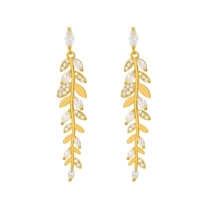 Boucles d'oreilles feuilles dorées avec cristaux étincelants et design épi de blé chic