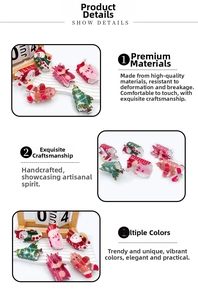 Detailed view of festive Christmas acrylic hair claws featuring Santa and gingerbread man