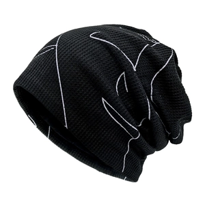 Slouchy Beanie Hat Knit Polyester Abstract Line Print Casual Warm Streetwear Skullcap For Women