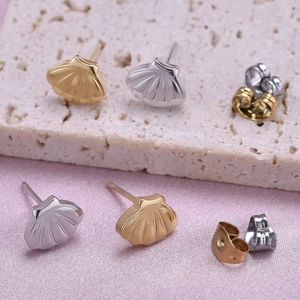 304 stainless steel shell stud earrings in gold and silver finish with butterfly backs